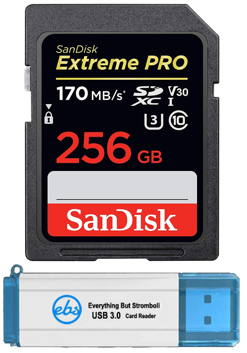 [Australia - AusPower] - SanDisk Extreme Pro 256GB SD Card SDXC UHS-I for Cameras Works with Nikon D3500, D7500, D5600 (SDSDXXY-256G-GN4IN) 4K UHD Video Class 10 Bundle with (1) Everything But Stromboli 3.0 Memory Card Reader 