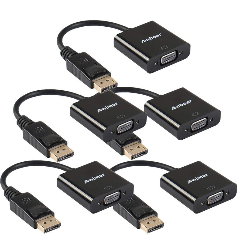 [Australia - AusPower] - Display Port to VGA Adapter,Anbear Gold Plated Display Port to VGA Adapter (Male to Female) Compatible with Computer,PC,Desktop, Laptop to Monitor, Projector, HDTV (5 Pack) 5PACK 