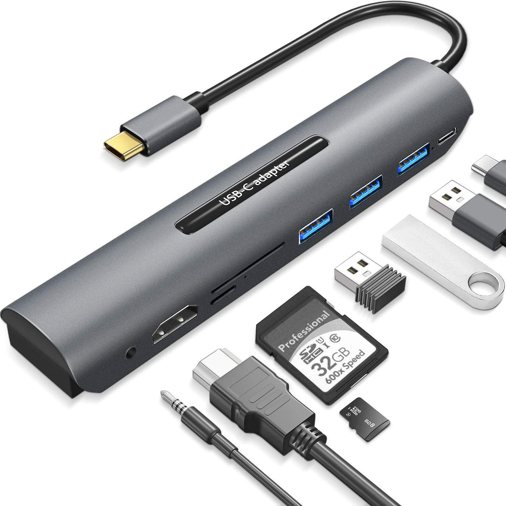 [Australia - AusPower] - USB C Hub for MacBook Pro, 8 in 1 USB C Multiport Adapter, with 4K HDMI, USB 3.0 and USB-A Ports, 60W Power Delivery, SD/TF Card Reader, USB Dongle Compatible with MacBook Pro/Air/XPS/Type C Devices 