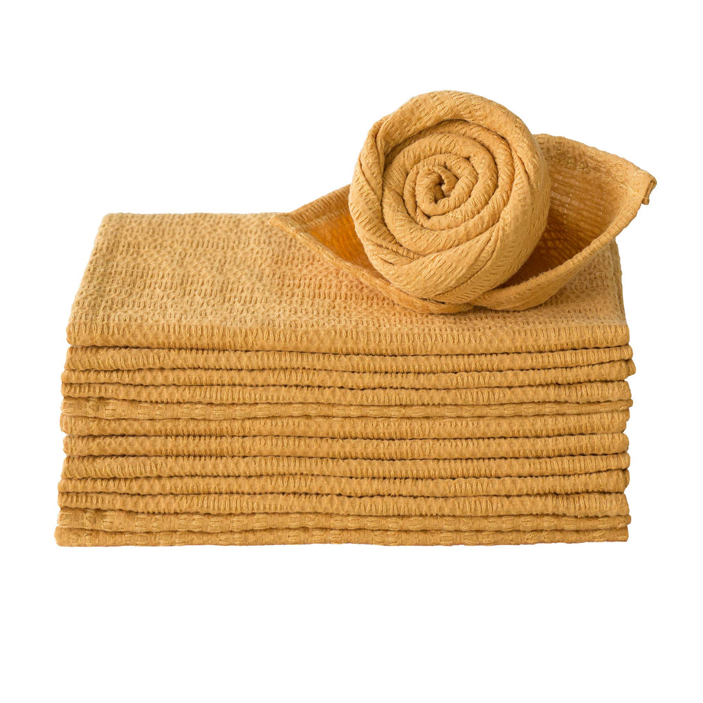 [Australia - AusPower] - CaliTime Cloth Napkins 17 X 17 Inches Half Dozen 100% Cotton Irregular Lines Stripes Soft Square Reusable Dinner Napkins for Home Restaurant Hotel Wedding Yellow 
