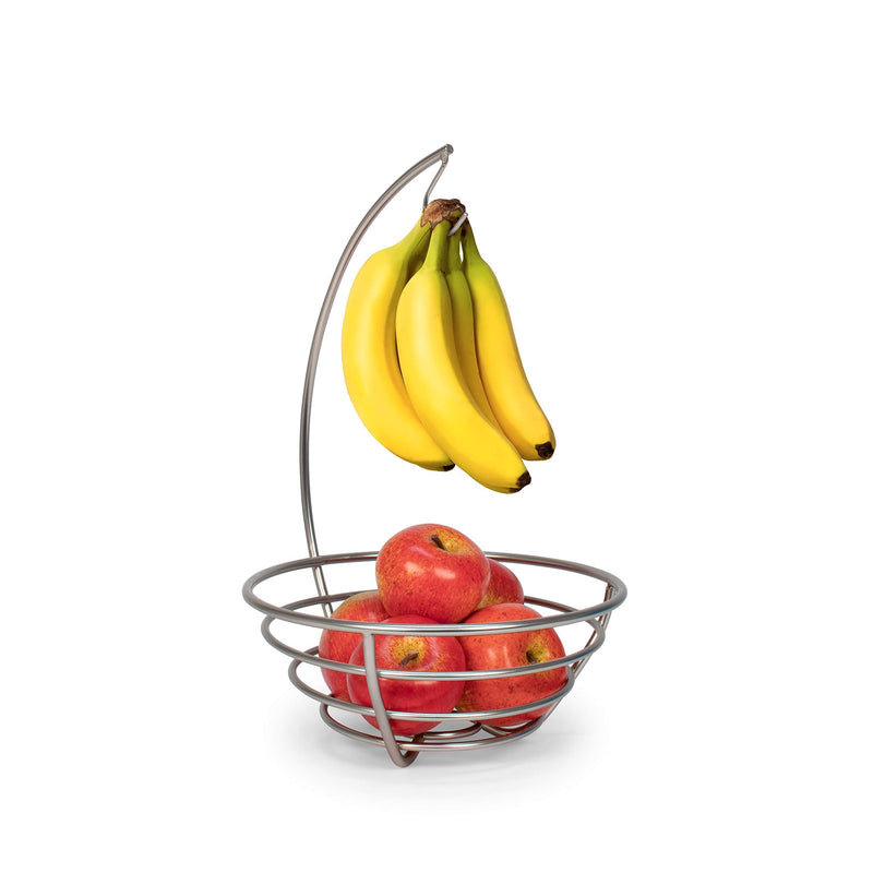 [Australia - AusPower] - Spectrum Diversified Euro Small Tree & Basket Hanger & Fruit Basket, Produce Saver Banana Holder & Open Wire Fruit Bowl for Kitchen Counter & Dining Table, Satin Nickel 