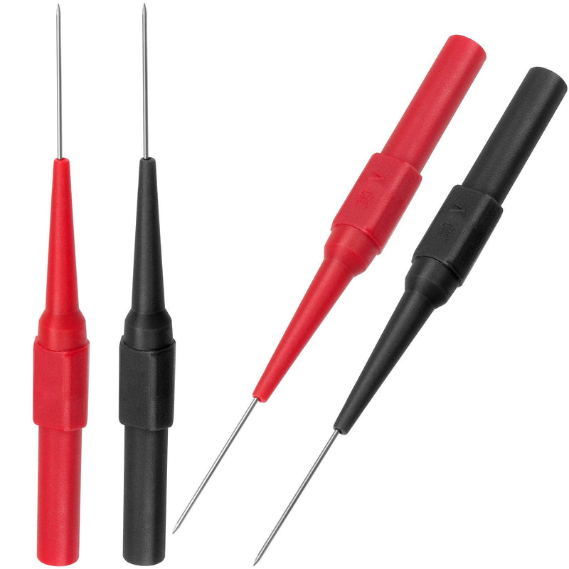 [Australia - AusPower] - OIIKI 4Pcs 0.7mm Test Probe Pins, Non-Destructive Insulation Wire Piercing Needle, Stainless Steel Back Probe Pins, Super Tip Multimeter Probes for Banana Socket Plug, Car Tester (Black&Red) Style 1 