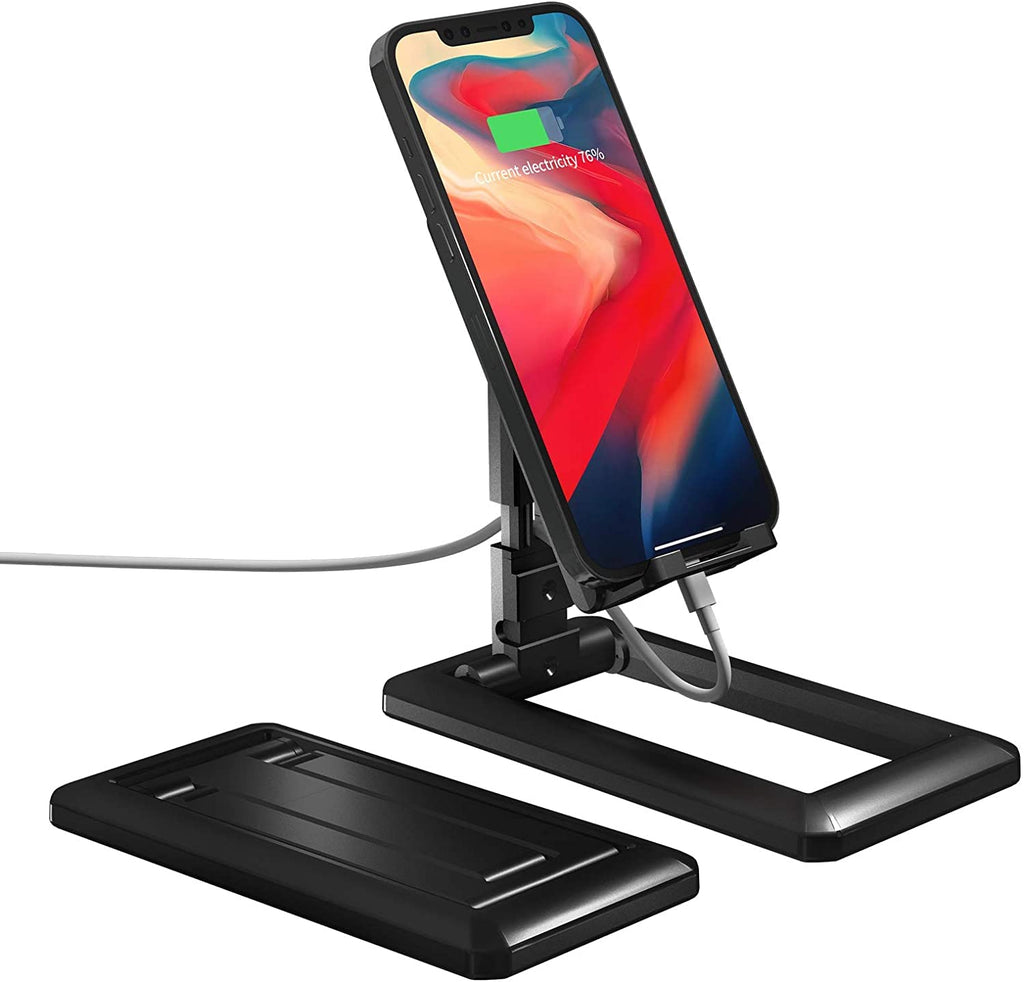 [Australia - AusPower] - Phone Holder, Adjustable Desktop Phone Stand, Fully Foldable Phone Cradle Dock, Office Accessories, Compatible with iPhone/Kindle, All Smartphone(4-8 inches) - Black 