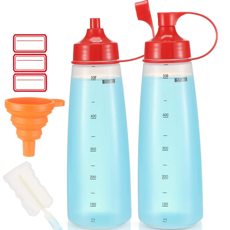 [Australia - AusPower] - Condiment Squeeze Bottle Wide Mouth, Ondiomn 2 Pack 550ml Clear Squeeze Bottles for Condiments, Paint, Ketchup, Mustard, Oil, Sauces, Resin, Baking, Cake Decorating, Cleaning, BPA Free-Food Grade 19 oz(550 ml) 