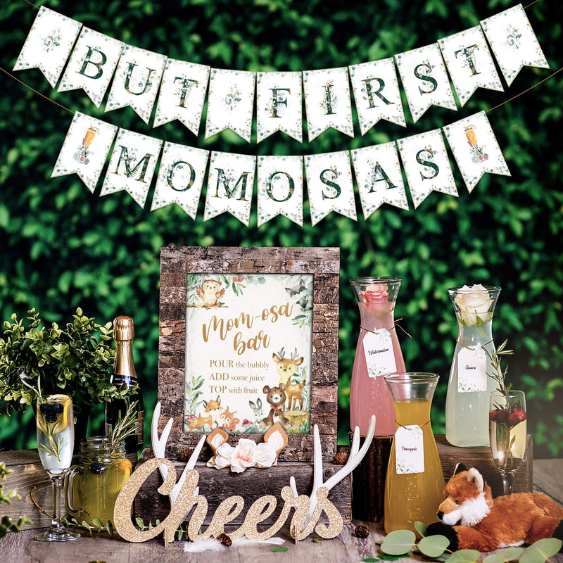 [Australia - AusPower] - Momosa Bar Kit - Woodland Baby Shower Decorations Boy Girl or Gender Neutral Party Decor with Rustic Forest Theme Animals & Creatures Fox Owl Bear Doe Buck Oh Deer Banner Mimosa Sign (Woodlands) Woodlands 
