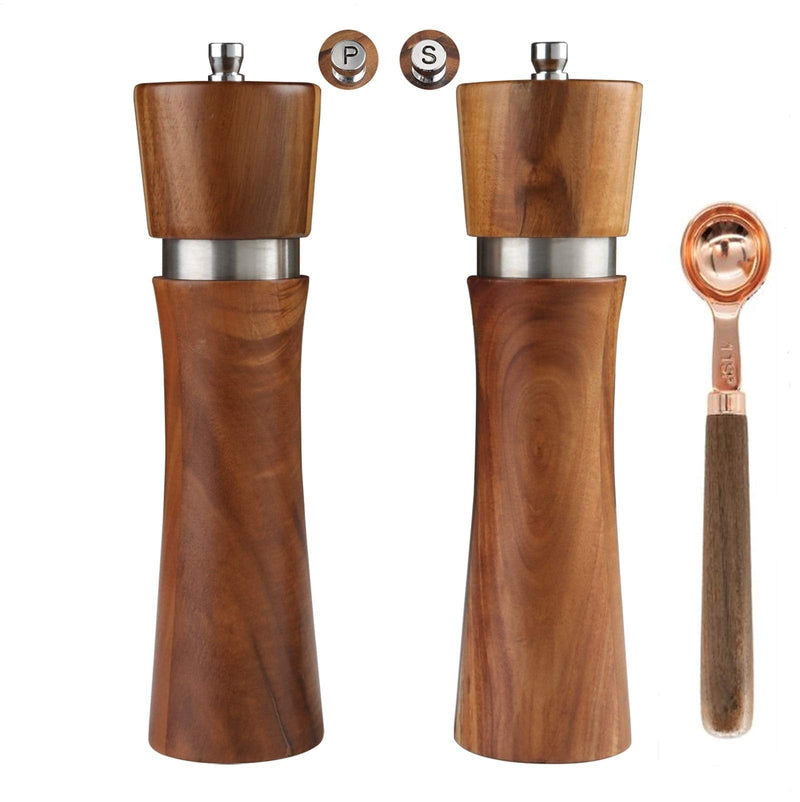 [Australia - AusPower] - Wooden salt and pepper Grinder set, salt and pepper grinders refillable,pepper mill with Adjustable Coarseness,salt and pepper shaker Tableware Gifts Acacia Wood 8" 2PCS 