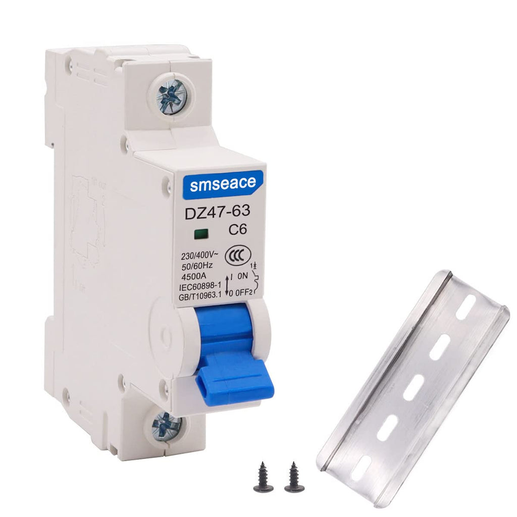 [Australia - AusPower] - smseace Miniature Circuit Breaker Low Voltage AC 6A 230/400V 1 Pole DIN Rail Installation DZ47-63 C6 