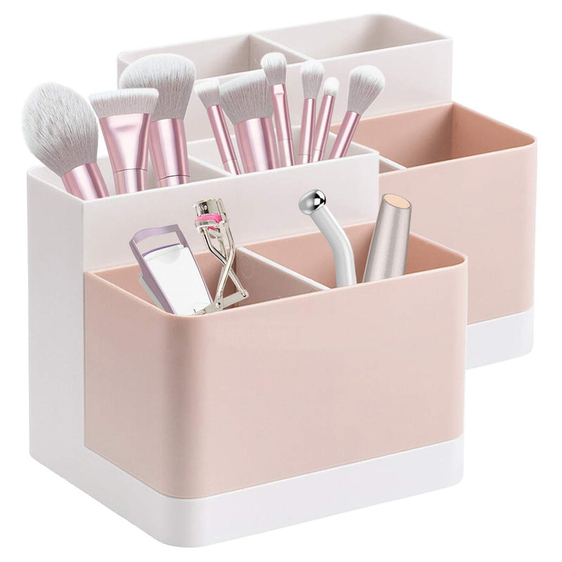 [Australia - AusPower] - 2 Pack Desktop Storage Organizer,Two-Tone Cute Pencil Cup Case Makeup Brush Holder,Remote Control Holder,Durable Box Container for Desk,Vanity Table,Home Office Supplies(White Pink) 