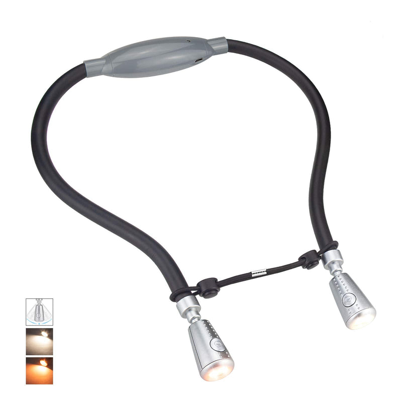 [Australia - AusPower] - HONGUT LED Neck Reading Light, Rechargeable Neck Light for Reading in Bed, 8 LED 2 Modes, Bendable Arms Swing Head, Brightness Adjustable Neck Book Lights Amber Light for Camping, Repairing, Knitting 