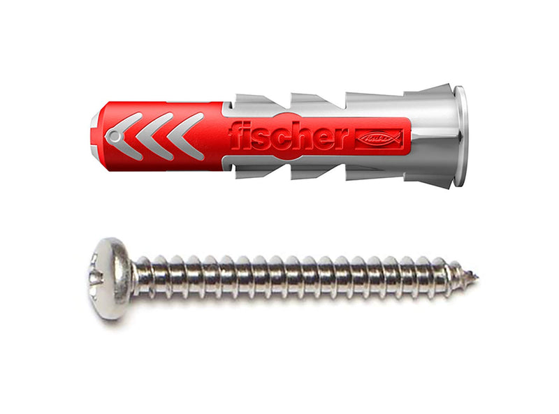 [Australia - AusPower] - fischer DuoPower 3/16" x 1" S PH, Powerful Universal Plug with Panhead Screw, Intelligent 2-Component Technology for fastenings in Concrete, Bricks, Gypsum plasterboard, etc, 50 Plugs & 50 Screws 