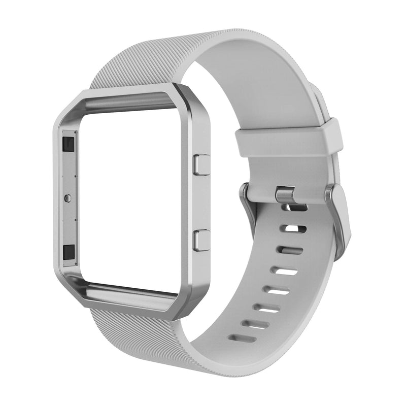 [Australia - AusPower] - Simpeak Sport Band Compatible with Fitbit Blaze Smartwatch Sport Fitness, Silicone Wrist Band with Meatl Frame Replacement for Fitbit Blaze Men Women, Small, Grey Band+Silver Frame 