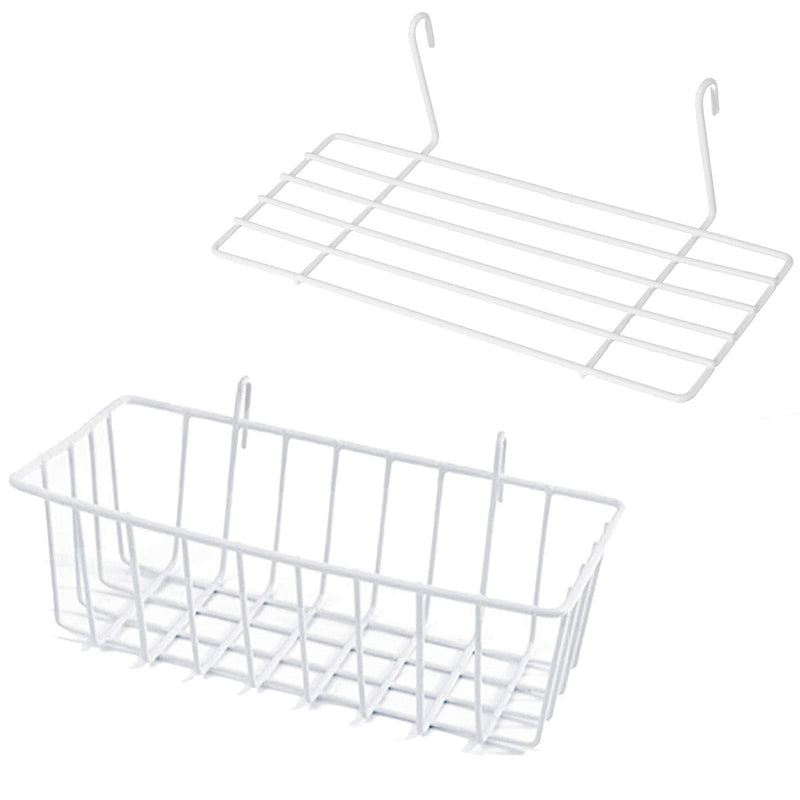 [Australia - AusPower] - GBYAN Wire Wall Grid Basket Hanging Display Shelf White Metal Grid Panel Accessories, 2 Pack 