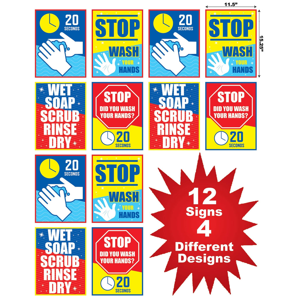 [Australia - AusPower] - Beistle Safety Hand Washing and Hygiene Paper Wall Signs – 12 Pack – Made in USA – 15.25” Tall x 11.5” Wide - Reminder for Hand Cleaning – Perfect for Public Restrooms, Schools, Retail and Business 