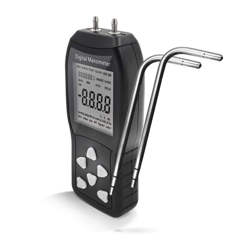 [Australia - AusPower] - PerfectPrime AR168, Professional Digital Air Pressure Meter & Manometer to Measure Gauge & Differential Pressure ±20.68kPa / ±3psi / ±83.02inH2O with 2 Probes 