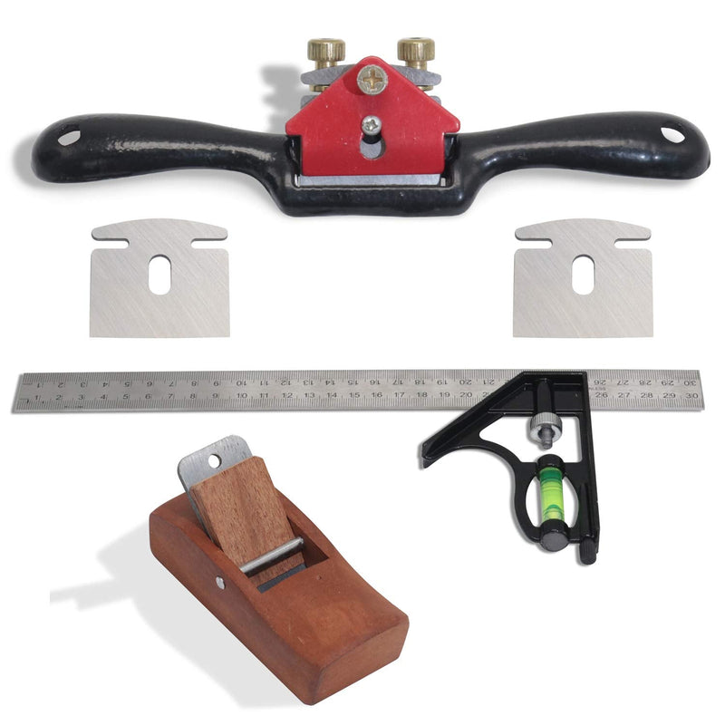 [Australia - AusPower] - boeray 9" Adjustable SpokeShave with Flat Base, 3pcs Metal Blade and 1pcs Portable Woodworking Planes Wood Working Hand Tool and Level Ruler Perfect for Wood Craft, Wood Craver, Wood Working A 