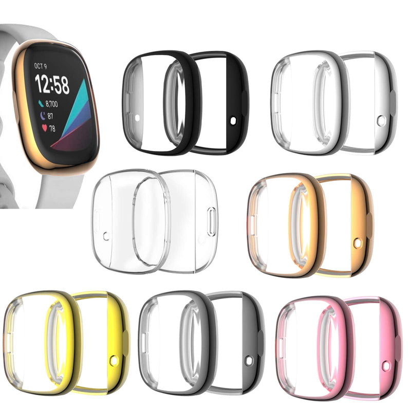 [Australia - AusPower] - FitTurn Compatible with Fitbit Versa 3 & Sense Screen Protector Case Cover Plating Process Metal Color TPU Full Shockproof Case Guard Thin Bumper Shell for Versa 3 & Sense Smartwatch (Seven Colors) Seven Colors 