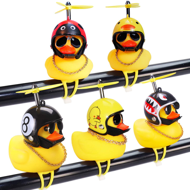 [Australia - AusPower] - wonuu Rubber Duck Car Ornaments, 5Pcs Yellow Duck Car Dashboard Decorations Squeeze Duck Bicycle Horns with Propeller Helmet (5 Pack-Combination 1) B-combination 