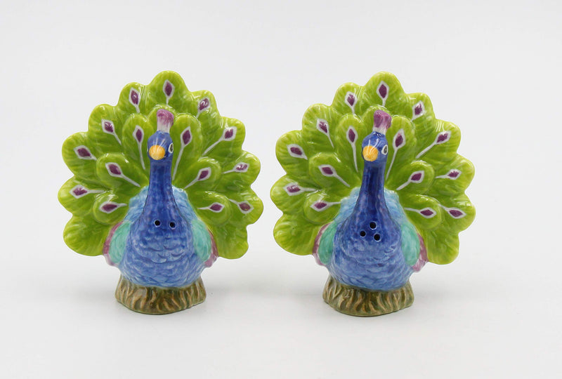 [Australia - AusPower] - Cosmos Gifts Fine Porcelain Exotic Peacock Salt & Pepper Shakers, 3-1/8" H Salt and Pepper Set, Multicolored 