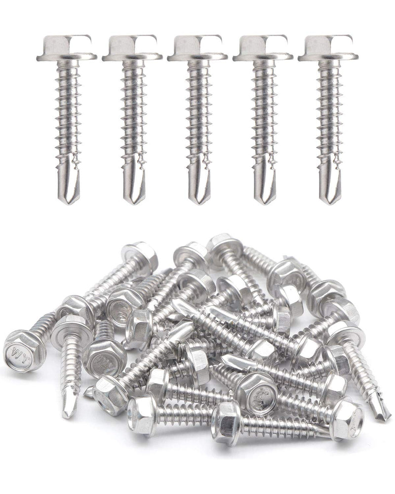 [Australia - AusPower] - IMScrews 50pcs #10 x 1" Stainless Hex Washer Head Self Drilling Screws, 410 Stainless Steel Full Thread Sheet Metal Tek Screws #10 x 1" 50 