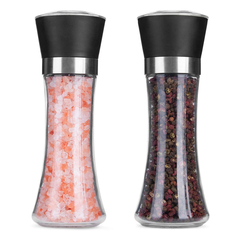 [Australia - AusPower] - Hotder Premium Pepper and Salt Grinder Set of 2-Refillable Coarseness Adjustable Pepper Mill Shaker with Glass Body Christmas Gift( Two Pack),(Not Include Salt and Pepper) 7.5 Tall 