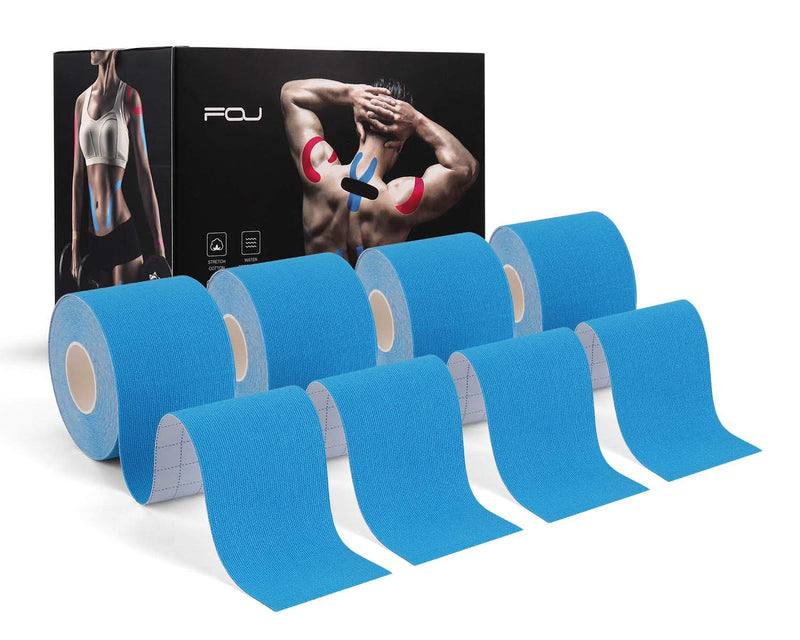 [Australia - AusPower] - Kinesiology Tape (4 Pack) Athletic Tape 16.4ft Water Resistant Kinetic Uncut Sports Tape for Knees, Ankles, Shoulder, Pain Relief, Injury Recovery and Physio Therapy 4 Rolls Blue 