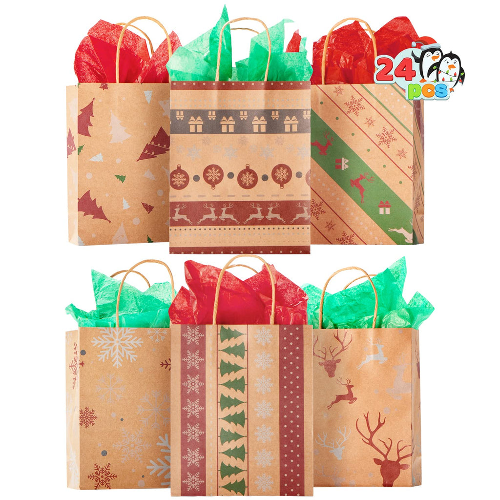 [Australia - AusPower] - 24 Christmas Holiday Kraft Gift Bags 7 ¼" x 9" x 3 ½" for School Classrooms Exchange Party Favors Goody Bags, Xmas Holiday Gift Goodie Bags 