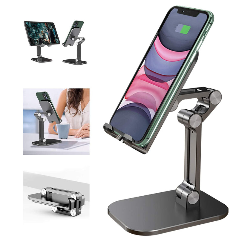 [Australia - AusPower] - Cell Phone Stand, 120° Angle Height Adjustable iPhone Stand for Desk, Foldable Cell Phone Holder iPad Tablet Stand Compatible with iPhone 11 12 13 Pro Max XR SE Smartphone/iPad/Kindle/Tablet Black 
