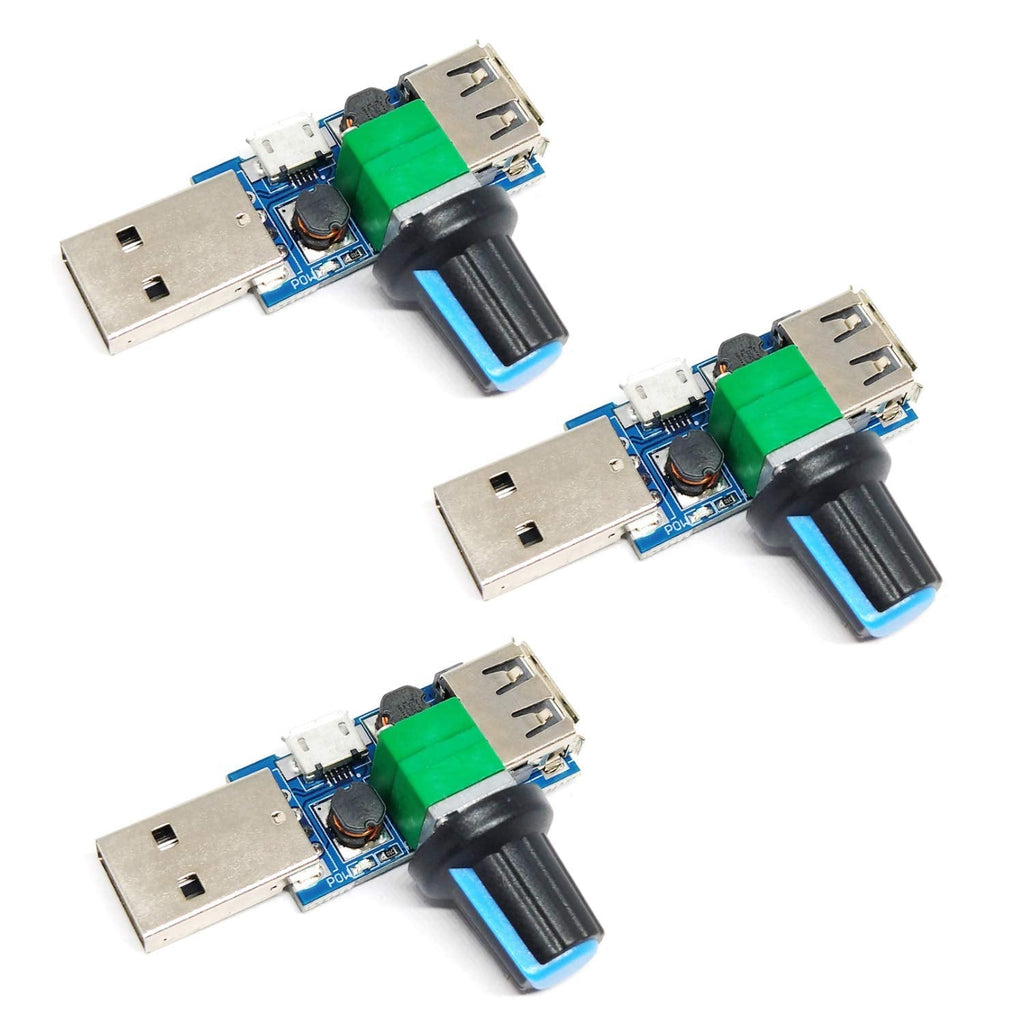 [Australia - AusPower] - USB Fan Speed Controller, DC 5V Stepless Mini USB Fan Governor DC 4-12V to 2.5-8V 5W Regulator Speed Control Knob with Switch(3PCS) 