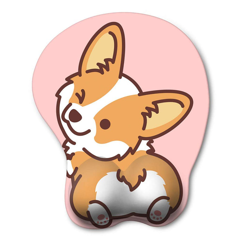 [Australia - AusPower] - HAOCOO Ergonomic Pink Mouse Pad with Wrist Support ,Non-Slip Backing Corgi Anime Cute Gel Mouse Pad Wrist Rest, Easy-Typing and Pain Relief for Gaming Office Computer Laptop(Pink Cute Corgi) Pink Dog 