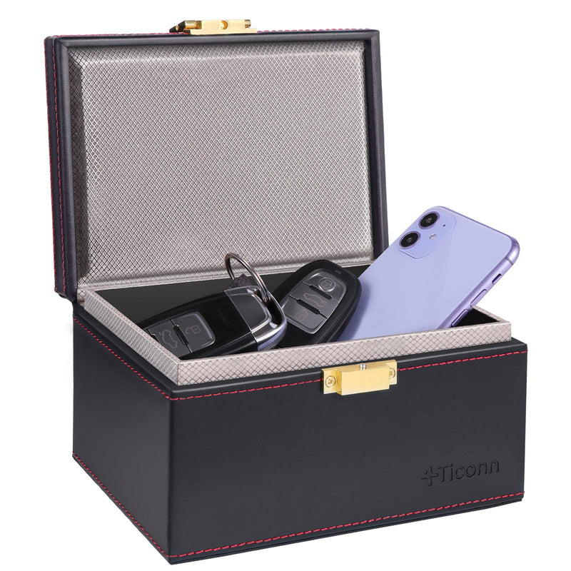 [Australia - AusPower] - TICONN Faraday Box, Car Key Fob Protector, PU Leather Signal Blocker for Keyless Fob, RFID Signal Blocking Pouch Cage 
