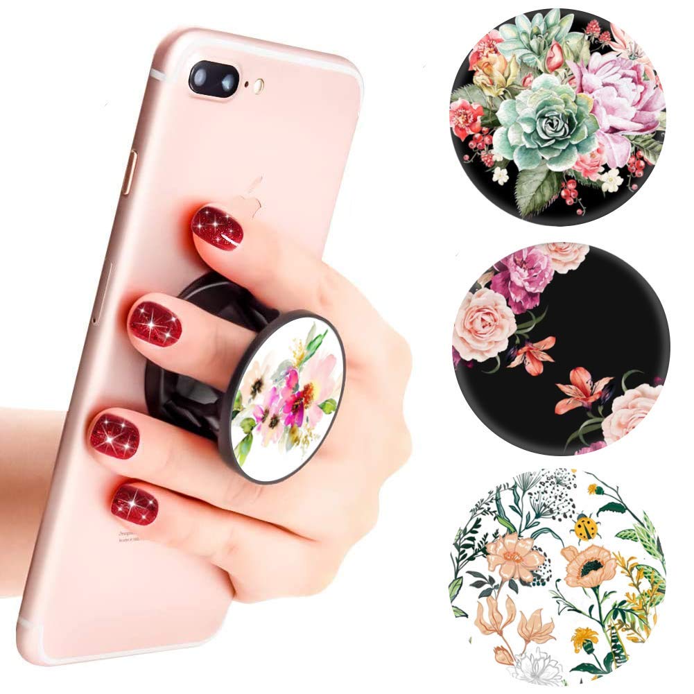 [Australia - AusPower] - 4 Pack Foldable Expanding Cell Phone Finger Stand Holder Compatible with All Smartphones and Tablets White Pink Rose Gold Green Beautiful Cactus Flowers 