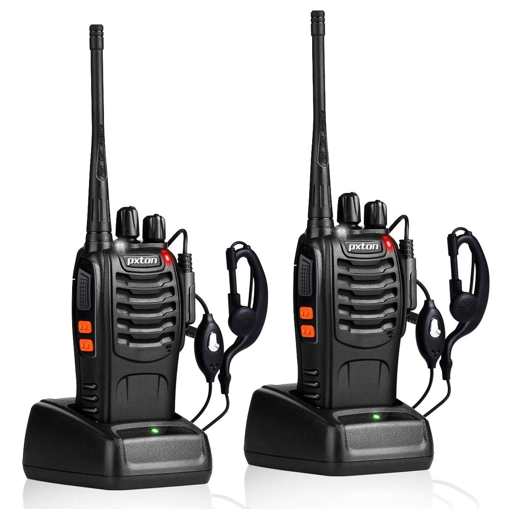 [Australia - AusPower] - pxton Walkie Talkies Rechargeable Long Range Two-Way Radios with Earpieces,2-Way Radios UHF Handheld Transceiver Walky Talky with Flashlight Li-ion Battery and Charger（2 Pack） 