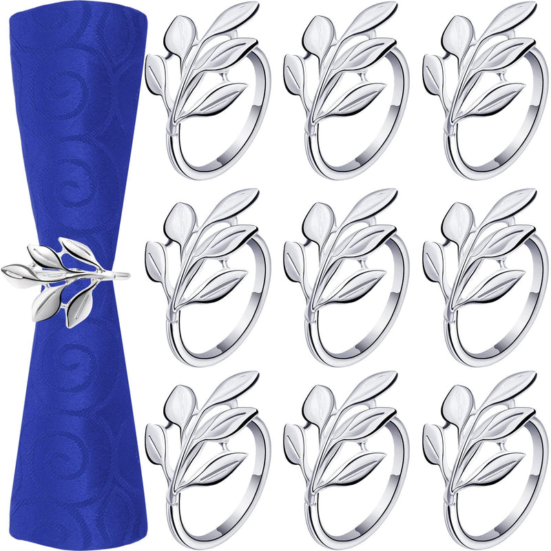 [Australia - AusPower] - 24 Pieces Napkin Rings Leaf Napkin Ring Holders Christmas Napkins Rings Bridal Vintage Napkin Band Adornment Dining Table Ring for Wedding, Holidays, Dinner Decor Favor (Silver) Silver 24 