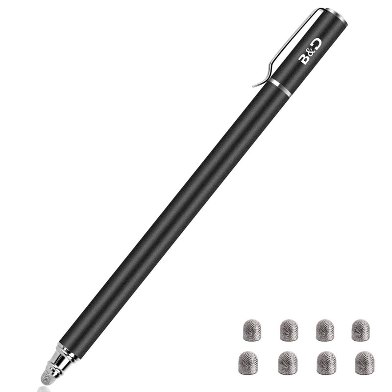 [Australia - AusPower] - Bargains Depot Universal Stylus Pens for Touch Screens- New 5mm High-Sensivity 2-in-1 Fiber Tip Touchscreen Pen for All Tablets & Cell Phones with 8 Extra Replaceable Tips(1 pcs, Black) 