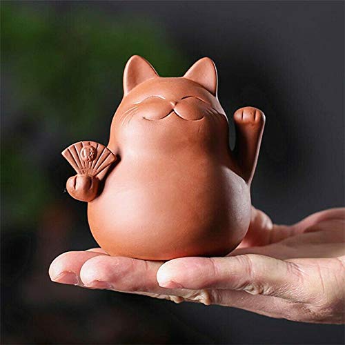 [Australia - AusPower] - EatingBiting Chinese Zisha Tea Pet Maneki Neko Lucky Wealth RICH Cat Tea Pet Handmade Purple Clay for Kungfu Gift Water Tea Tray Accessories Handmade Tea Tray for Tea Lovers Oolong Tea Home Decor 
