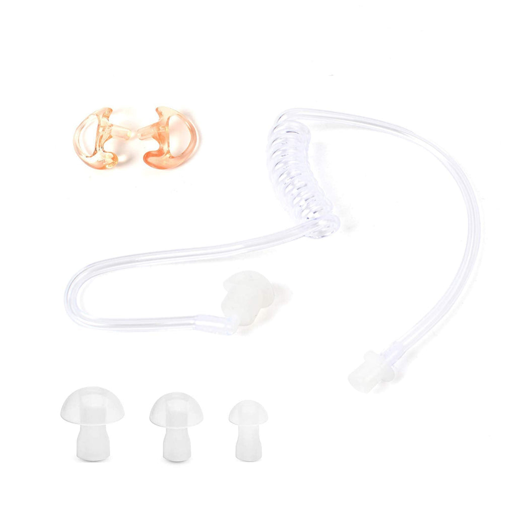 [Australia - AusPower] - TWAYRDIO Replacement Clear Acoustic Tube with One Pair Medium Ear Molds and Small Medium Large Silicone Rubber Mushroom Ear Tips Ear Bud for Two Way Radio Earpiece and Headset 