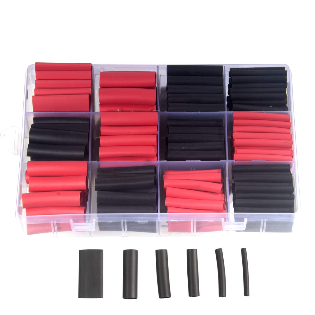[Australia - AusPower] - 300 PCS 3:1 Heat Shrink Tubing Kit, Dual Wall Adhesive Marine Heat Shrink Tube, Premium Electrical Wire Cable Wrap Tubes Assortment with Storage Case for DIY by MILAPEAK (6 Sizes, Black and Red) 