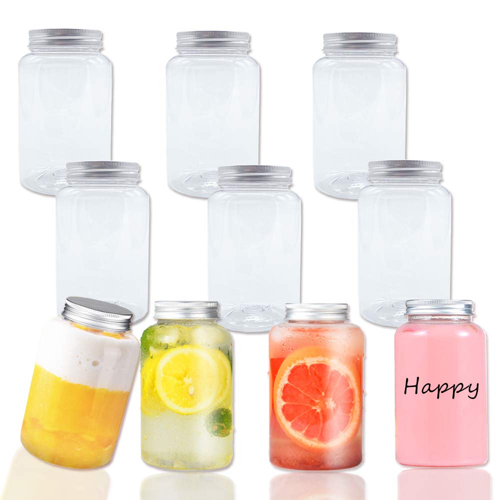 [Australia - AusPower] - 10 PCS 17 oz/500ml Plastic Juice Bottles,Drink Container,Reusable Clear Containers with Caps Lids for Homemade Juices,Milk,Smoothies,Tea and Other Beverages,Catering,Takeout 