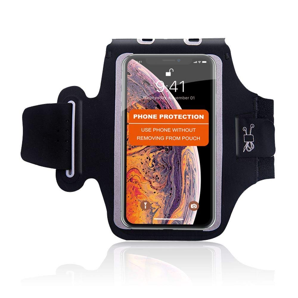[Australia - AusPower] - KPV Waterpoof Cell Phone Armband with Adjustable Elastic Band & Card Holder fits for iphone11 Pro Max Xs Xr X 8 7 6 Plus/Samsung Galaxy for Sports, Walking, Jogging, Hiking (Black) Black 