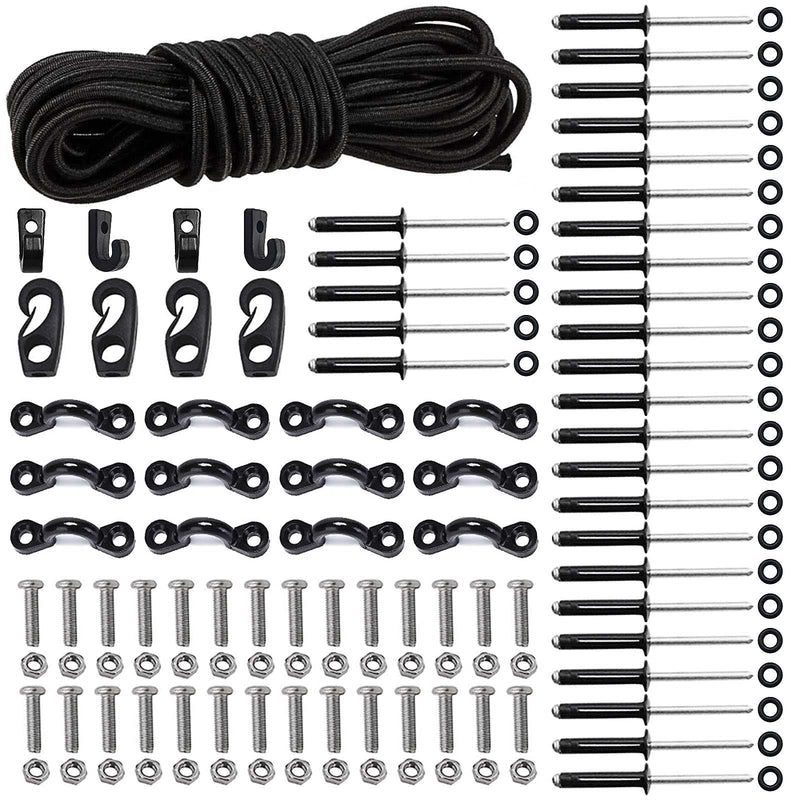 [Australia - AusPower] - Deck Rigging Kit Accessory - 19.7 FT Bungee Cord with Deck Loops Tie Down Pad Eyes and J - Hooks and Bungee Cord Hook Screws & Rivets for Kayaks Canoes Boat 