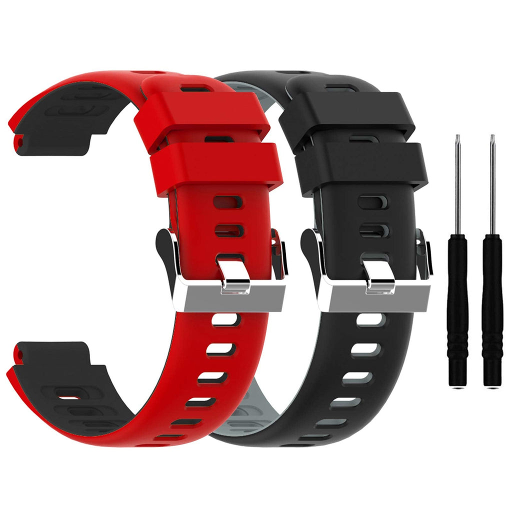 [Australia - AusPower] - Ladysen Compatible with Forerunner 735XT Band, Soft Silicone Sport Wristband Replacement Wristbands with Metal Buckle for Forerunner 235/220/230/620/630 /Approach S20/S5/S6 Smartwatches Black+Red 