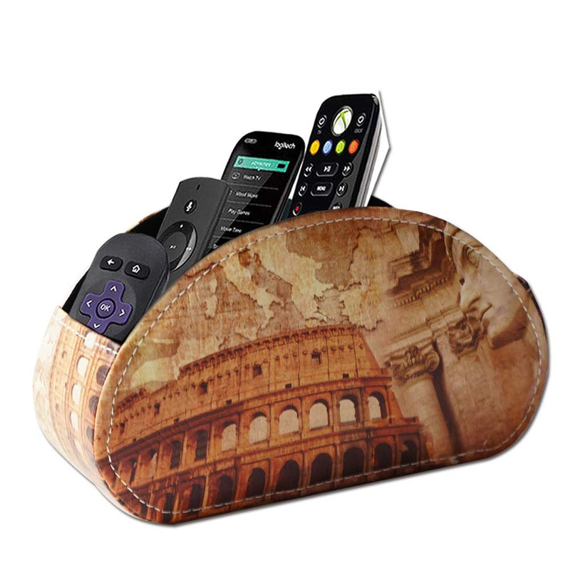 [Australia - AusPower] - QIELIZI Remote Control Holder, PU Leather Remote Caddy Desktop Organizer with 5 Spacious Compartments for TV Remotes/Media Controllers/Office Supplies (Vintage Rome) Vintage Rome 