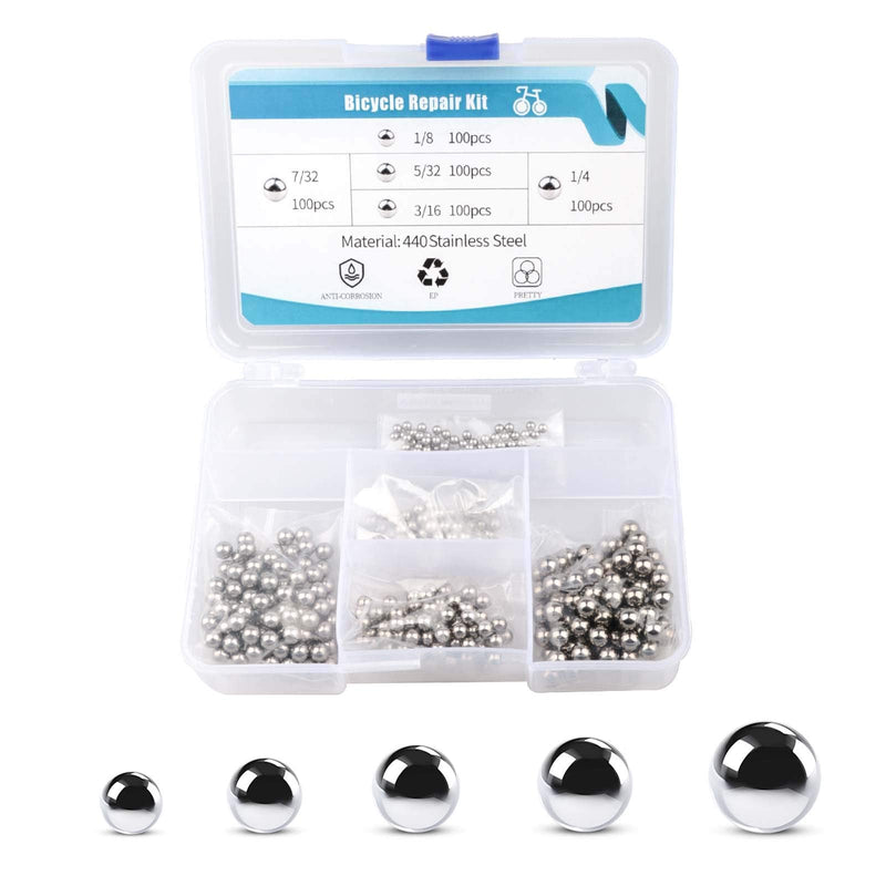[Australia - AusPower] - Afrowlle 500 Pcs 5 Size Bicycle Bearing Ball Assortment Kit Stainless Steel Precision Assorted Loose Bicycle Bearing Wheel Ball with Storage, 1/8", 5/32", 3/16" 7/32", 1/4" 5size 