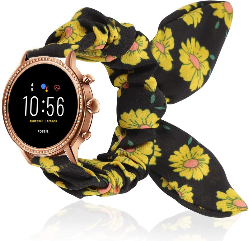 [Australia - AusPower] - Compatible with Fossil Julianna Band, YOUkei Elastic Scrunchies with Butterfly Fabric Replacement Straps Women Compatible with Fossil Gen 5 Julianna Smartwatch (Sunflower) Sunflower 