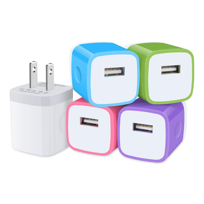 [Australia - AusPower] - USB Plug, Charging Block, Sicodo [5Pack-1Port] Fast Charging USB Wall Charger Brick Power Adapter Cube for iPhone 11/11 Pro Max/XR/X/Plus, iPad, Samsung, Camera, LG, Android, HTC and More 1Port-Multicolor 