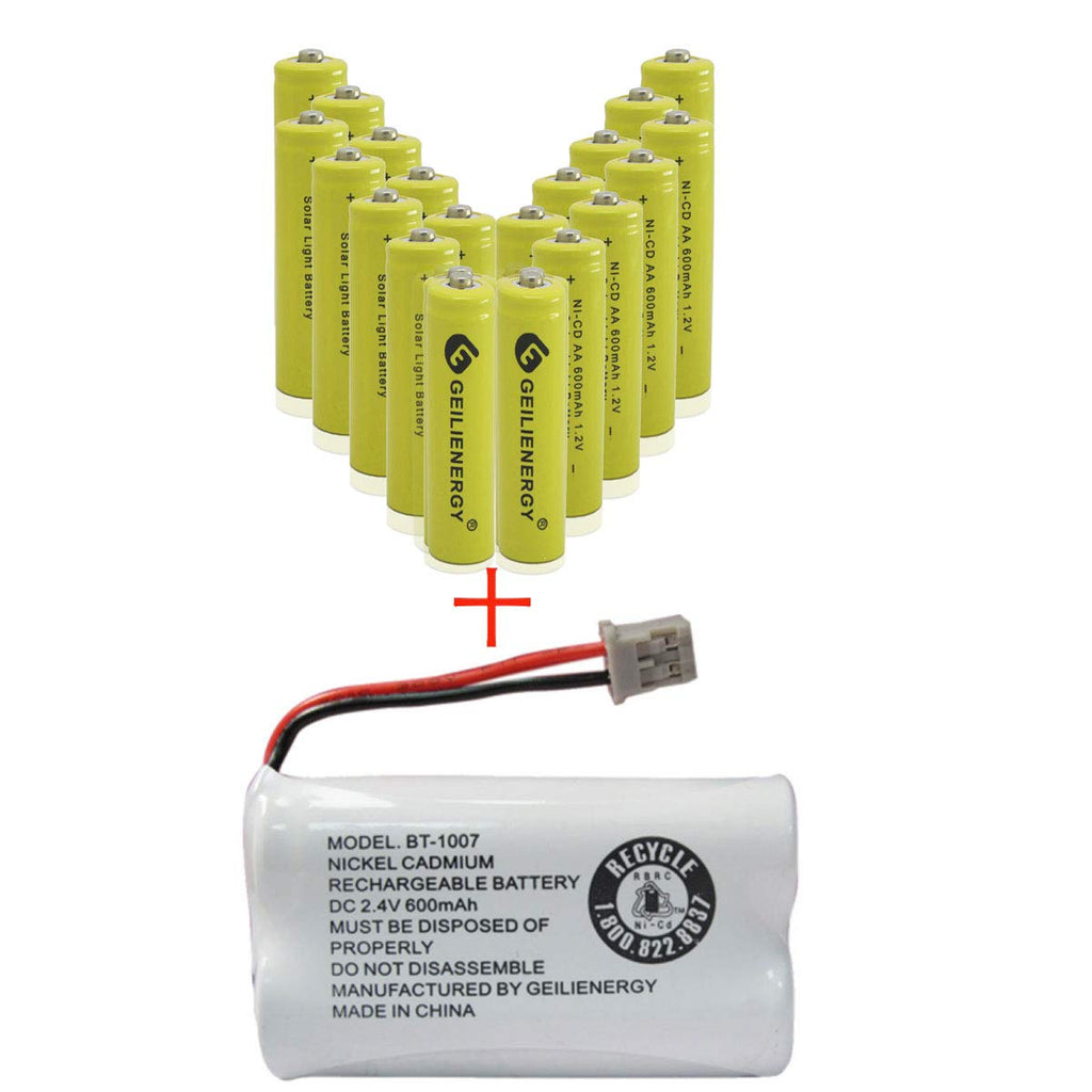 [Australia - AusPower] - 20 Pack NiCd AA Rechargeable Batteries for Solar Lights with 3 Pack BT-1007 Cordless Phone Battery Compatible for Uniden BT1007 BT904 BT-904 BT1015 BT-1015 