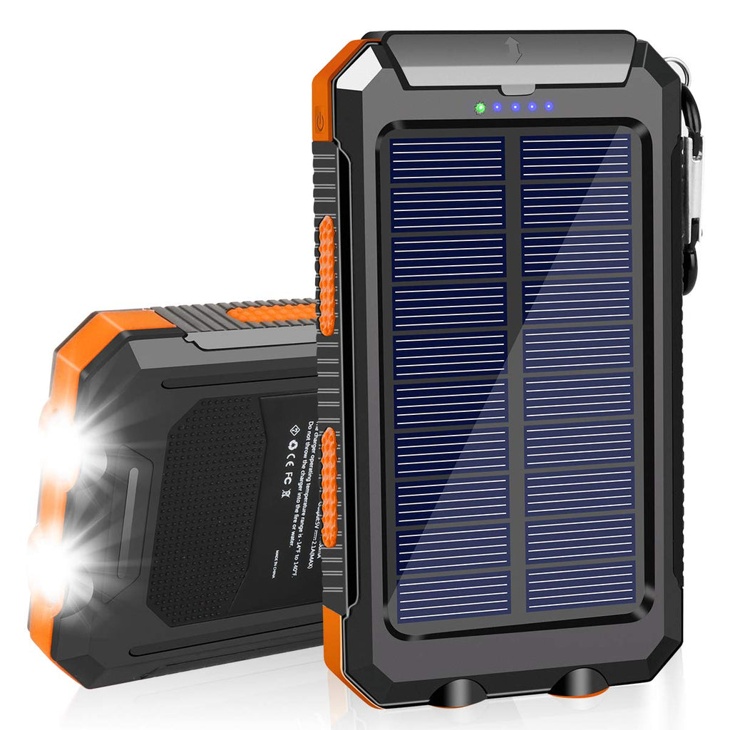 [Australia - AusPower] - Solar Charger 20000mAh Solar Power Bank Waterproof Portable Charger with Dual 5V USB Port/LED Flashlight Compatible with All Smartphone External Battery Pack Perfect for Outdoor/Camping/Trip 