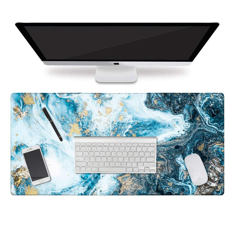 [Australia - AusPower] - HAOCOO Extended Mouse Pad Large Gaming Mouse Pad 35.4" ×15.7" Desk Pad Keyboard Pad XXL Desk Mat Big Laptop Protector Computer Accessories Mouse Mat for Work Gaming Office Laptop,Blue Mixed Marble 35.4" × 15.7" Blue Mixed Marble 