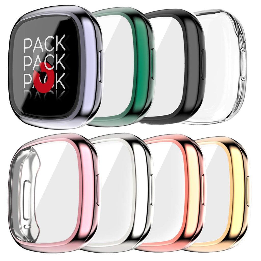 [Australia - AusPower] - KPYJA 8-Pack Screen Protector Compatible with Fitbit Versa 3/Sense Case, Soft TPU Plated Case All-Around Protective Screen Full Cover Bumper Compatible for Fitbit Sense/Versa 3 Smart Watch Black+Clear+Silver+Pink+Space Gray+Rose Gold+Gold+Green 