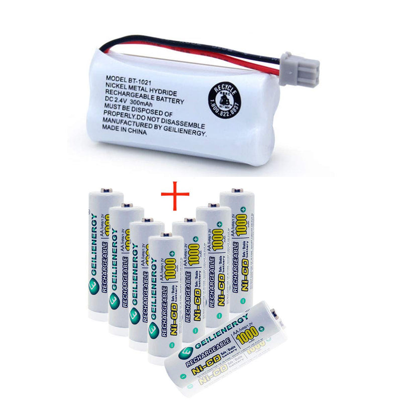 [Australia - AusPower] - 2 Pack BT-1021 BBTG0798001 Compatible for Uniden BT1008 BT-1008 BT1016 BT-1016 with 8 Pack NiCd AA 1000mAh Rechargeable Batteries for Solar Lights 